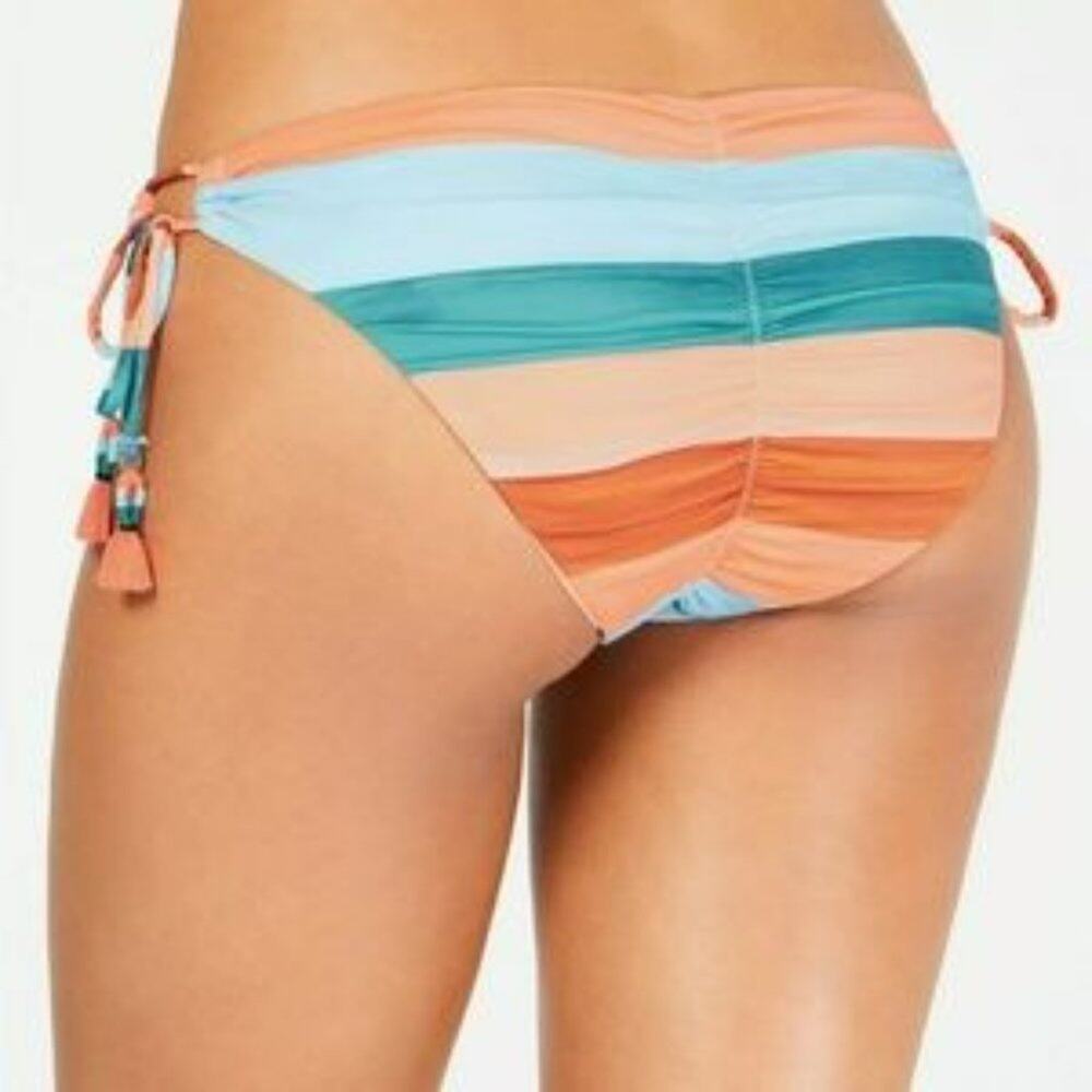 NWT Lucky Brand Block Party Ruched Back Tassels Ties Bikinis